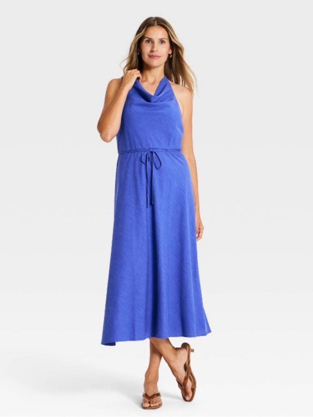 NWT Women's Tie-Front Midi Dress A New Day Blue Sz M, Summer Casual Chic